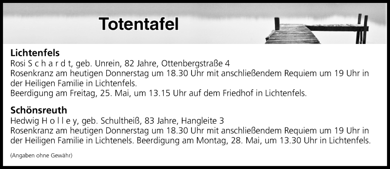  Traueranzeige für Totentafel vom 24.05.2018 vom 24.05.2018 aus MGO