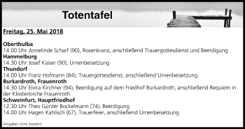 Anzeige von Totentafel vom 25.05.2018 von MGO
