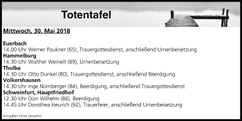 Anzeige von Totentafel vom 30.05.2018 von MGO