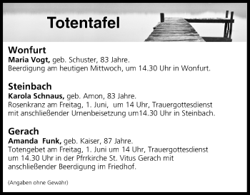 Anzeige von Totentafel vom 30.05.2018 von MGO
