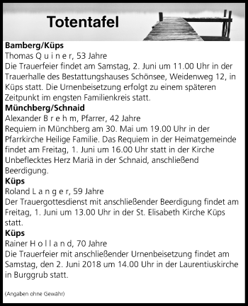 Anzeige von Totentafel vom 31.05.2018 von MGO