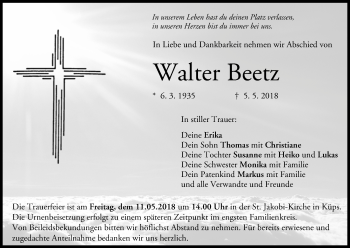 Anzeige von Walter Beetz von MGO