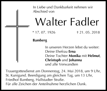Anzeige von Walter Fadler von MGO