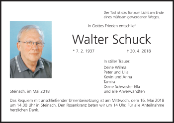 Anzeige von Walter Schuck von MGO