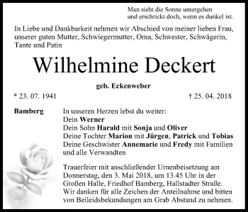 Anzeige von Wilhelmine Deckert von MGO