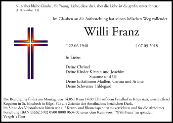 Anzeige von Willi Franz von MGO