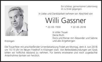 Anzeige von Willi Gassner von MGO