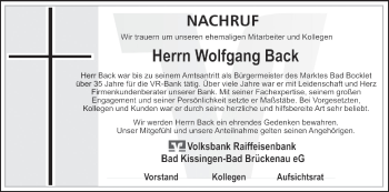 Anzeige von Wolfgang Back von MGO