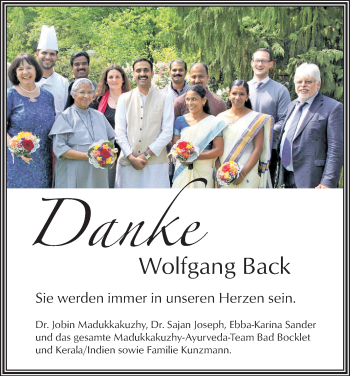 Anzeige von Wolfgang Back von MGO