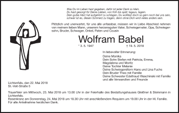 Anzeige von Wolfram Babel von MGO