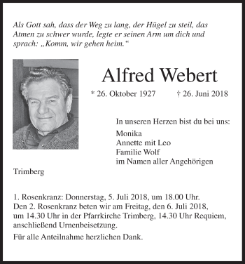 Anzeige von Alfred Webert von MGO