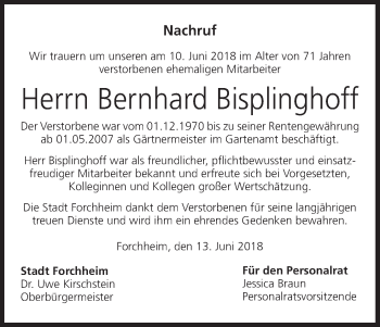 Anzeige von Bernhard Bisplinghoff von MGO