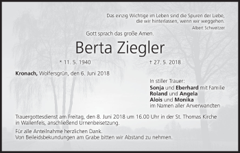 Anzeige von Berta Ziegler von MGO