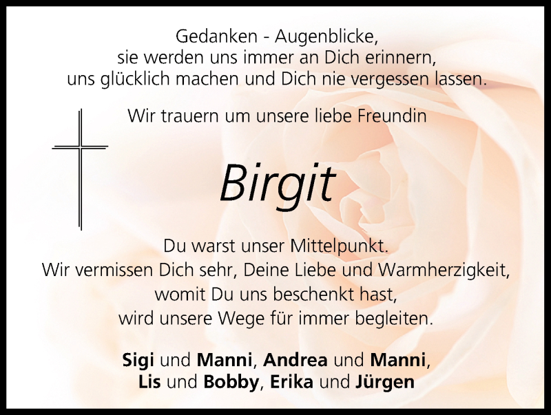  Traueranzeige für Birgit  vom 30.06.2018 aus MGO