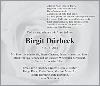 Anzeige von Birgit Dürbeck von MGO