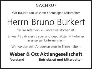 Anzeige von Bruno Burkert von MGO