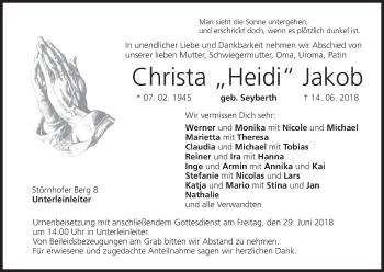 Anzeige von Christa Jakob von MGO