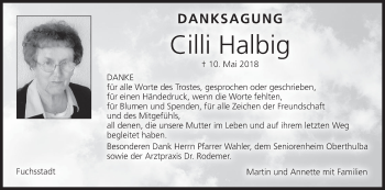 Anzeige von Cilli Halbig von MGO