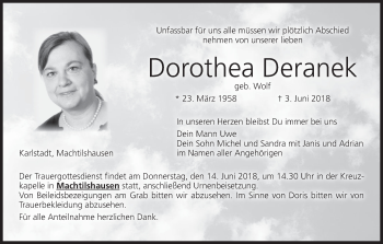 Anzeige von Dorothea Deranek von MGO