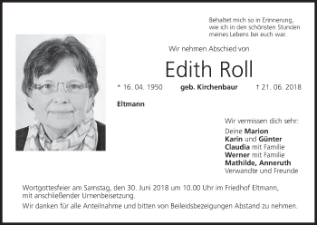 Anzeige von Edith Roll von MGO