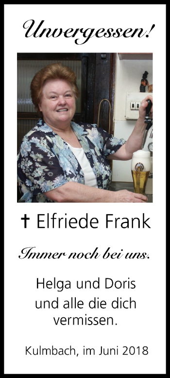 Anzeige von Elfriede Frank von MGO