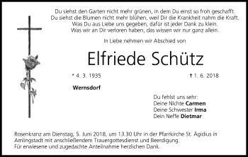 Anzeige von Elfriede Schütz von MGO