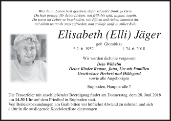 Anzeige von Elisabeth  Jäger von MGO