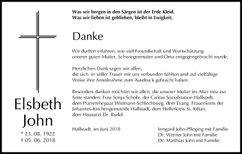Anzeige von Elsbeth John von MGO