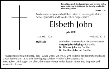 Anzeige von Elsbeth John von MGO