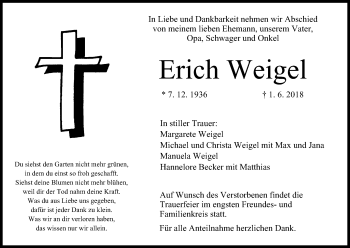 Anzeige von Erich Weigel von MGO