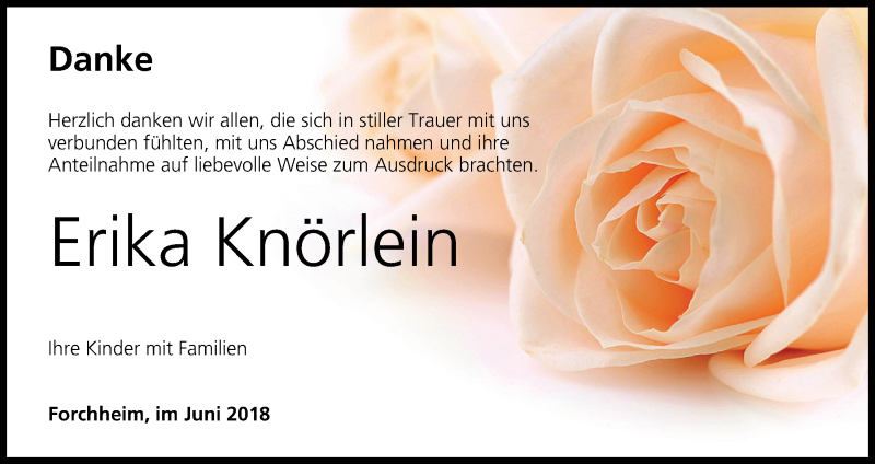  Traueranzeige für Erika Knörlein vom 09.06.2018 aus MGO