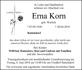 Anzeige von Erna Korn von MGO