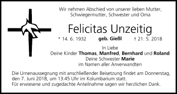 Anzeige von Felicitas Unzeitig von MGO