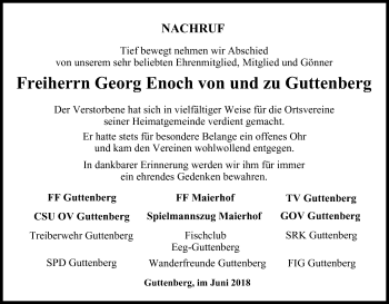 Anzeige von Georg Enoch Freiherr von und zu Guttenberg von MGO