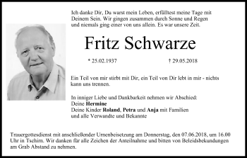 Anzeige von Fritz Schwarze von MGO