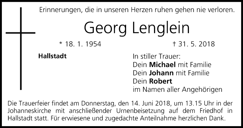  Traueranzeige für Georg Lenglein vom 13.06.2018 aus MGO