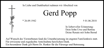 Anzeige von Gerd Popp von MGO