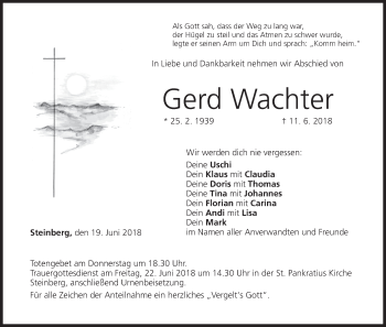 Anzeige von Gerd Wachter von MGO