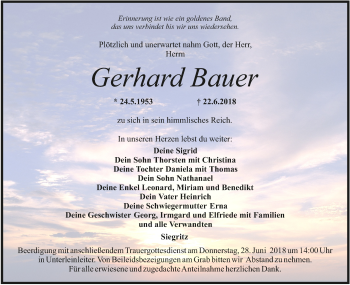 Anzeige von Gerhard Bauer von MGO