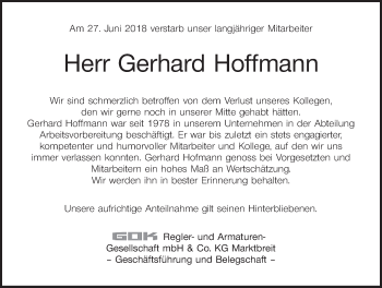 Anzeige von Gerhard Hoffmann von MGO