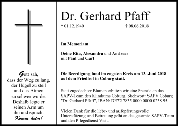 Anzeige von Gerhard Pfaff von MGO