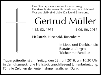 Anzeige von Gertrud Müller von MGO