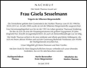 Anzeige von Gisela Sesselmann von MGO