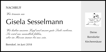 Anzeige von Gisela Sesselmann von MGO