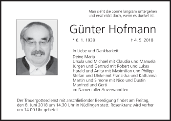Anzeige von Günter Hofmann von MGO