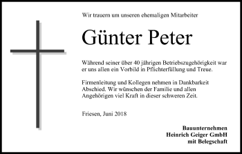 Anzeige von Günter Peter von MGO