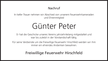 Anzeige von Günter Peter von MGO
