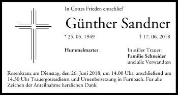 Anzeige von Günther Sandner von MGO