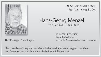 Anzeige von Hans-Georg Menzel von MGO