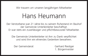 Anzeige von Hans Heumann von MGO
